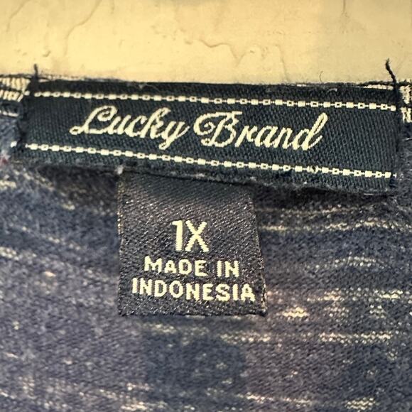 LUCKY BRAND | Boho Floral Stripe Peasant Top Blue White Tunic Plus Size | 1X - Picture 6 of 6